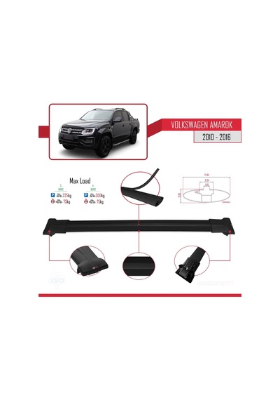 Volkswagen Amarok 2010-2016 Arası İle Uyumlu Fly Model Ara Atkı Tavan Barı Siyah 3 Adet Bar