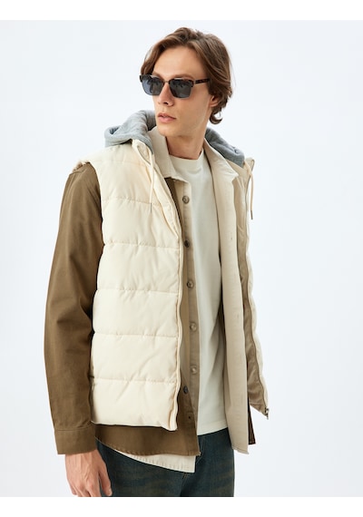 Koton Şişme Yelek Slim Fit Fermuarlı Bej 5wam20026hw Ekru