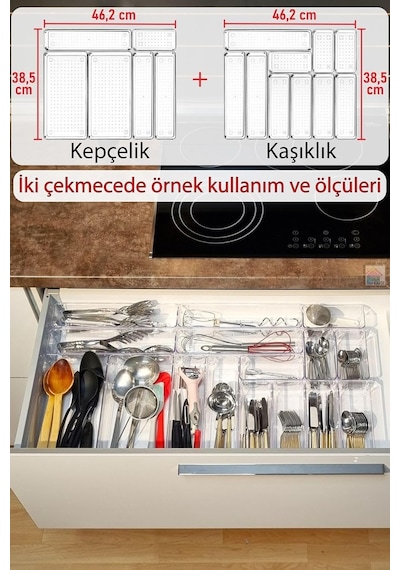 16'lı Set Modüler Kaşıklık Ve Kepçelik Çekmece Içi Düzenleyici Şeffaf Mutfak Organizer Şeffaf 8