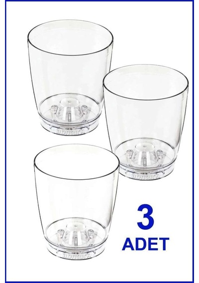 3 Adet Büyükboy 3 Litre Şeffaf Orkide Saksısı N3 En Sağlıklı Bitki Saksısı Ø18-h17 Natural Düz Şeffaf