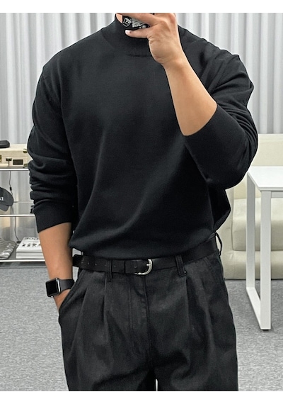 Siyah Erkek Slim Fit Yarım Balıkçı Yaka Akrilik-pamuk Karışımlı Basic Triko Kazak Siyah