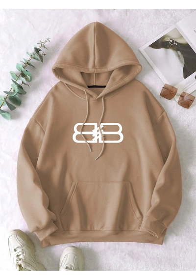 Startmore Kahverengi Unisex Erkek/kadın Bb Renkli Özel Baskılı Oversize Kapüşonlu
