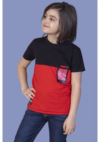 Toontoy Kids Toontoy Erkek Çocuk Garnili Cep Aksesuarlı Tişört Kırmızı