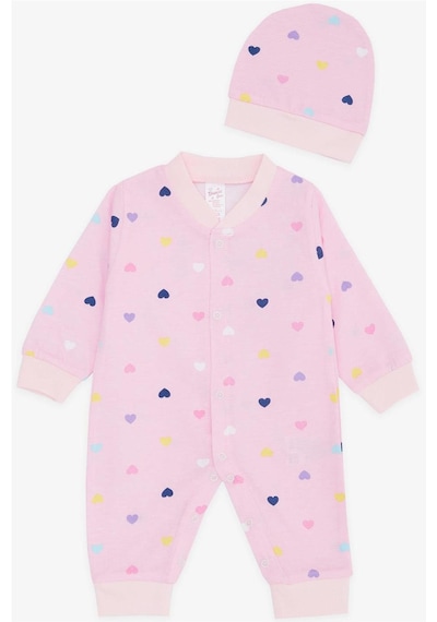 Breeze Kız Bebek Tulum Renkli Kalp Desenli 0 3 Ay 6 Ay, Pembe Pembe