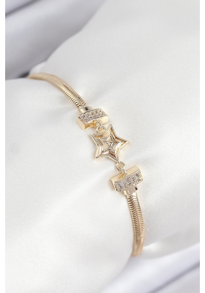 Pirinç Zirkon Taşlı Yıldız Model Gold Renk Kadın Bileklik - Lisinya Çok Renkli 11623594