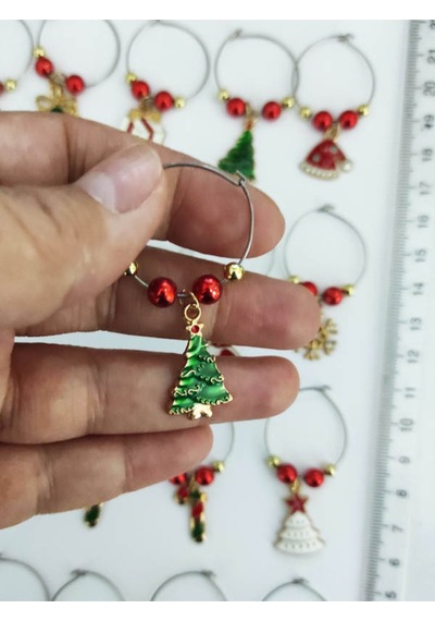 12 Adet Dekoratif Yılbaşı Temalı Kadeh Süsü 4 Cm - Yılbaşı Kadeh Bileziği - Karışık Model -2