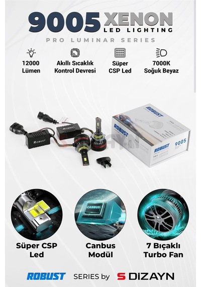 S-dizayn Pro Luminar Led Xenon 9005 / 60w / 12000lm / 7000k A+ Kalite