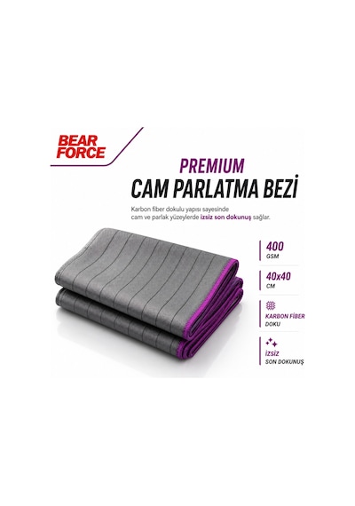 Robeve Bear Force Karbon Premium Oto Cam Parlatma Bezi 40x40 Cm 400 Gsm Karbon Fiber Dokulu Mikrofiber Araç Cam Temizleme Bezi Izsiz Cam Ayna Ekran Ve Parlak Yüzey Temizlik Havlusu