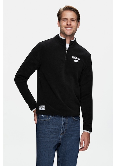 Ucla Cornıng Siyah Yarım Fermuarlı Nakışlı Polar Standard Fit Erkek Sweatshirt Siyah