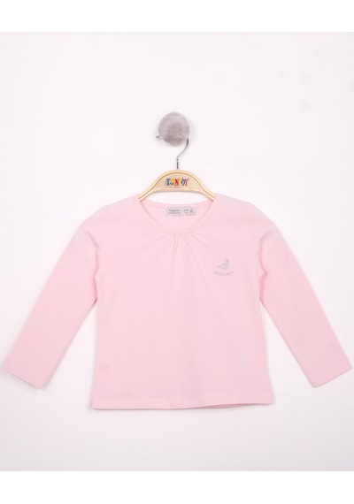 Toontoy Kids Toontoy Kız Çocuk Göğsü Princess Nakışlı T-shirt Açık Pembe