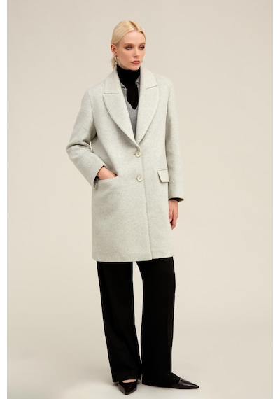 Hatemoğlu Gri Regular Fit Ceket Yaka Kaşe Oversize Manto
