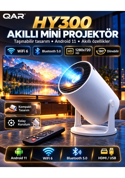 Led Multimedya Projeksiyon Cihazı Hdmı Usb Girişli Yüksek Parlaklık Kaplamalı Lens Ev Sineması Taşınabilir Projektör Full Hd Destekli