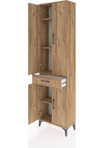 Arges Dolap 4 Raflı Tek Çekmeceli 4 Kapaklı 60x30x221 Çam-çam Çam