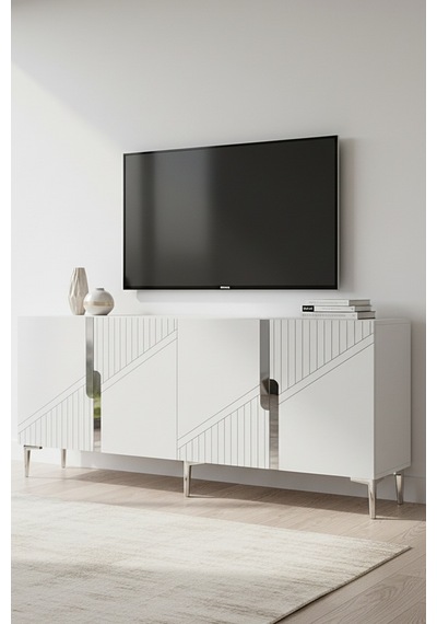 Ka1828bs Evva Konsol Ve Tv Sehpası Beyaz-silver 180cm Altın - Beyaz