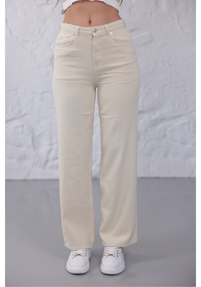 Eseclass Premium Krem Straight Denim Jean Pantolon Krem Krem