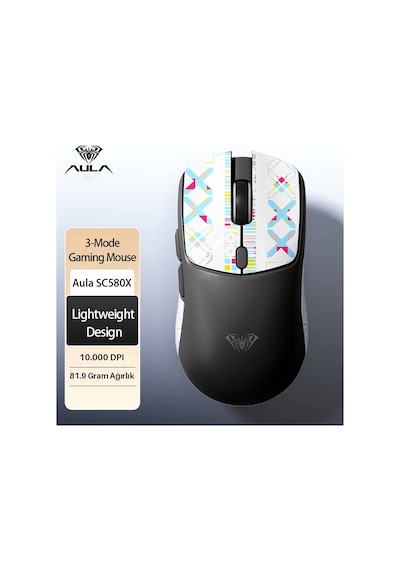 Aula SC580X Lightweight PAW3311 Sensör 10000 DPI 1000Hz Kablolu ve Kablosuz Gaming Oyuncu Mouse