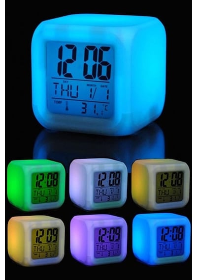 7 Renk Değiştiren Alarmlı Dijital Küp Saat Çok Renkli