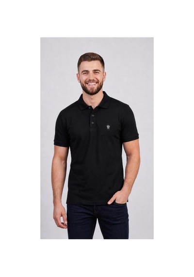 Roballi Regular Fit Polo Yaka Düz Pamuklu Erkek Siyah Kısa Kol Tişört Siyah