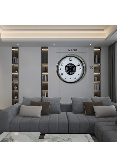 Krom Şıklık Sade 60 Cm Çarklı Duvar Saati 11