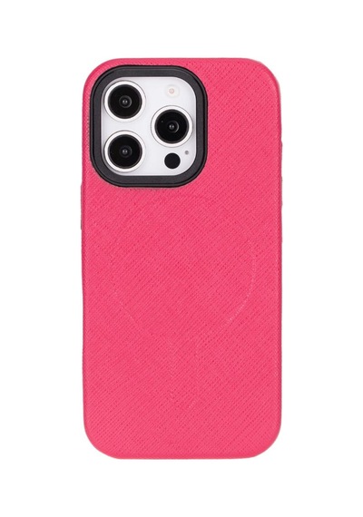 Bloomcase Aeris Electric Fuchsia Apple iPhone Uyumlu 16 Pro Magsafe Hakiki Deri Kılıfı Fuşya
