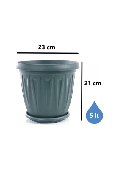 Omnipazar Sy-5704 Plastik Ürgüp Tabaklı Saksı Takımı 5 Lt Yeşil 6 Adet