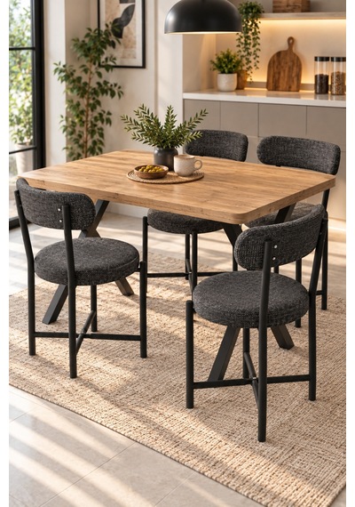 Sulorahome Keten Kumaş Metal Ayaklı Modern Mutfak Sandalyesi Antrasit
