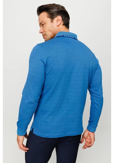 Desen Triko Erkek Polo Yaka Kare Desenli Uzun Kollu Sweatshirt Saks Saks Desen Triko Erkek Polo Yaka Kare Desenli Uzun Kollu Sweatshirt Saks Saks