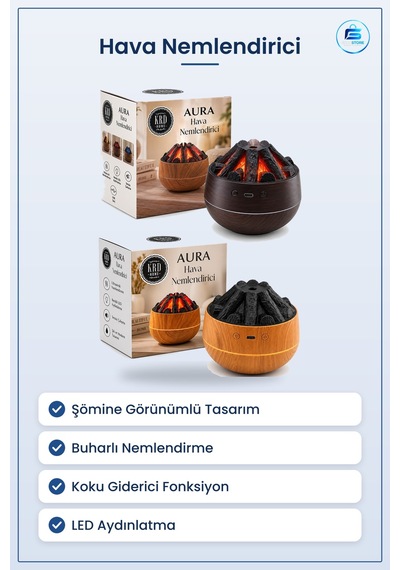 Şömine Görünümlü Hava Nemlendirici Buhar Ultrasonik Koku Giderici