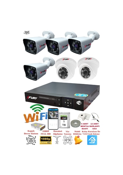 Fury 2 İç 4 Dış Kameralı 5mp Lens 2mp Görüntü Gece Görüşlü Full Hd Güvenlik Kamerası 14125525 1 Tb