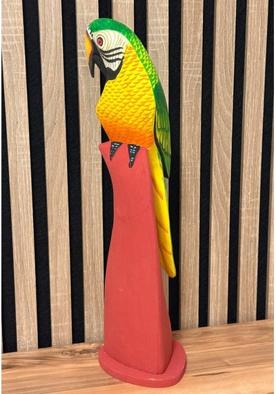 El Yapımı Ahşap Papağan Heykeli Kütük Üzeri El Oyması & El Boyaması Dekor 45 Cm Özel Üretim Myk Hediye Ve Sanat