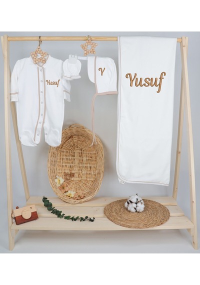 Gros Shop %100 Pamuk Organik 4'lü Hastane Çıkış Tulum Seti Kişiye Özgü İsimli Nakış Desenli Çok Renkli