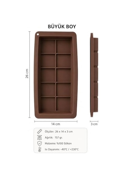 Dubai Çikolata Kalıbı Silikon Tablet Çikolata Yapım Kalıbı 10 Gözlü Büyük Boy 26x14x3 Cm