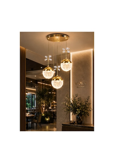 Grate Model Gold Kaplama 3 Renk Salon Mutfak Oturma Odası Led Spor Modern Sarkıt Avize