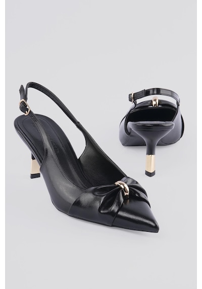 Kadın Stiletto Sivri Burun Fiyonk Ve Gold Halka Detaylı Arkası Açık Topuklu Ayakkabı Calyra Siyah Siyah Kadın Stiletto Sivri Burun Fiyonk Ve Gold Halka Detaylı Arkası Açık Topuklu Ayakkabı Calyra Siyah Siyah