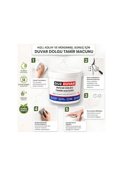 1 Kg Duvar Tamir Dolgusu Macunu Zemin Alçı Sıva Çatlak Onarıcı Giderici Derin Boşluk Doldurucu 1 Kg Duvar Tamir Dolgusu Macunu Zemin Alçı Sıva Çatlak Onarıcı Giderici Derin Boşluk Doldurucu