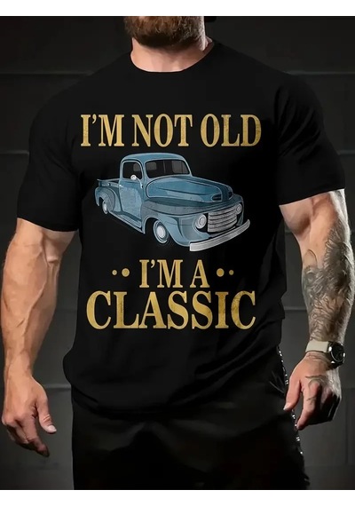 Erkek Tişört Araba Baskılı Kısa Kol T-shirt - Siyah