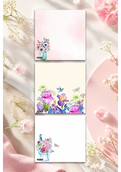 Çiçek Bloknot - 9 9 Cm Ebat- 50 Yaprak - Notepad - Memopad - Çizgisiz Not Kağıdı- To Do List - 3565