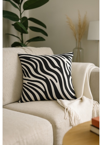 Turkıshrug Kıngdom Zebra Desenli Dekoratif Kırlent Kılıfı 43x43 Cm Siyah Beyaz Modern Tasarım 43 X 43 Çok Renkli