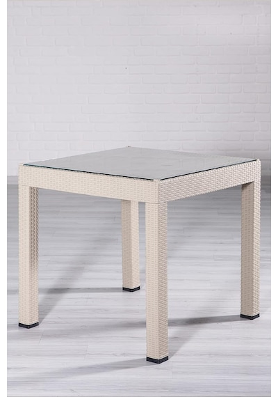 Rattan Small Camlı Cappucino Masa Takımı Bahçe&balkon 1 Camlı Masa + 4 Sandalye