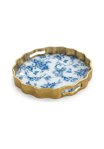 Blue Life 34 Cm Dijital Desenli Cam Sunum Tepsisi Siyah