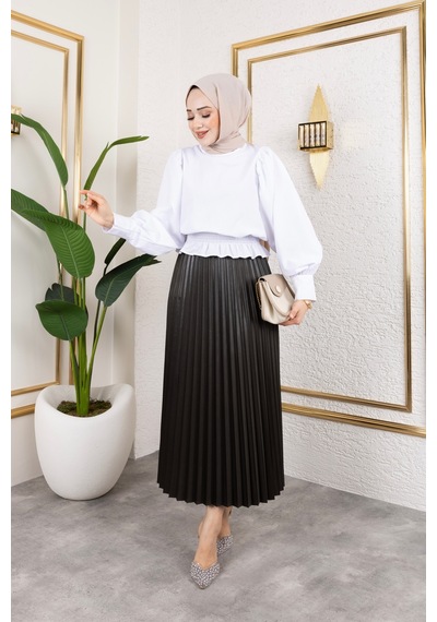 Hira Life Fashion Kadın Tesettür Giyim Ve Deri Görünümlü Beli Lastik Detayı İle Piliseli Uzun Etek Antrasit Antrasit Hira Life Fashion Kadın Tesettür Giyim Ve Deri Görünümlü Beli Lastik Detayı İle Piliseli Uzun Etek Antrasit Antrasit