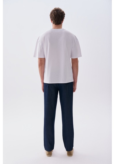 Mudo Erkek Erkek Beyaz Baskılı Oversize Bisiklet Yaka T-shirt 1267930