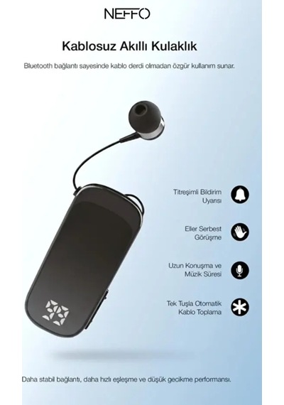 Makaralı Kulaklık Bluetooth 6.0 20 Saat Konuşma Dijital Ekran Titreşimli Hızlı Şarjlı