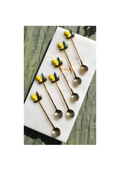 6 Adet Limonlu Gold Çay Kaşığı Sunum Limon Dekorlu Çay Kaşık