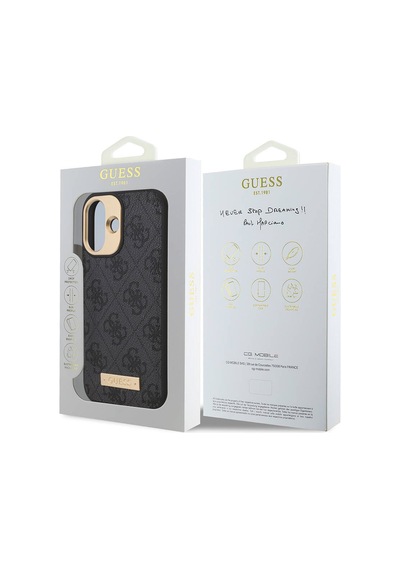 Apple Uyumlu iPhone 16 Plus Kılıf Guess Lisanslı Magsafe Özellik Pu 4g Desenli Metal Klasik Logolu Siyah