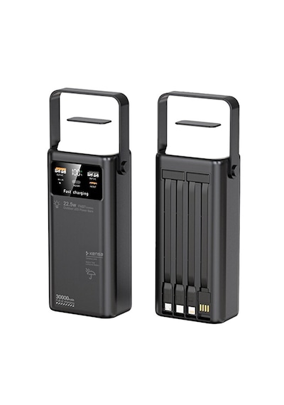 30.000 Mah Outdoor Led Işıklı Hızlı Şarj Powerbank Usb-c & Çoklu Cihaz Desteği siyah