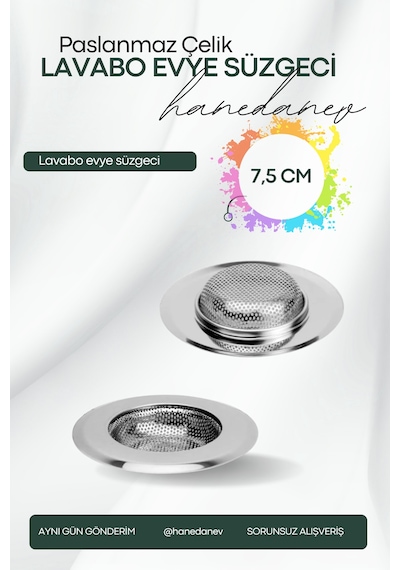 1 Adet Pratik Paslanmaz Çelik Lavabo Süzgeci 7,5 Cm Çelik Mutfak Lavabo Süzgeci Evye Süzgeç