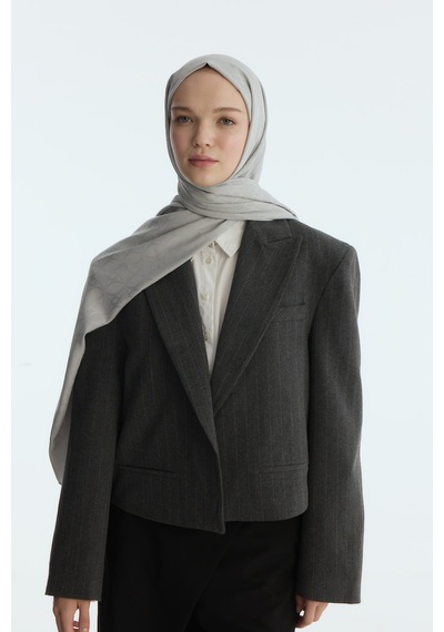 Mirsoy Scarf İpeksi Jakar Şal Kırlangıç Desen Gri