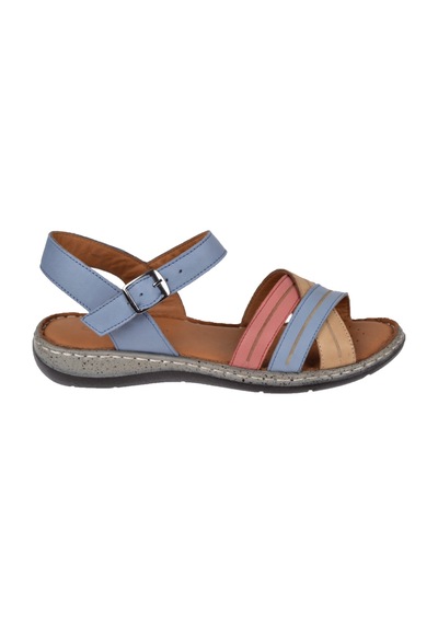 Castle Black Hakiki Deri Comfort Kadın Sandalet Cb-22382 Mavi Multi