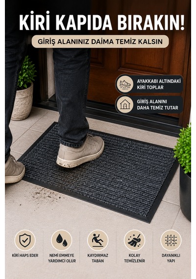 Gri Dış Mekan 40 X 60 Cm Kapı Önü Paspas Kaydırmaz Taban Nem Alıcı Kir Tutucu Ev Giriş Paspası